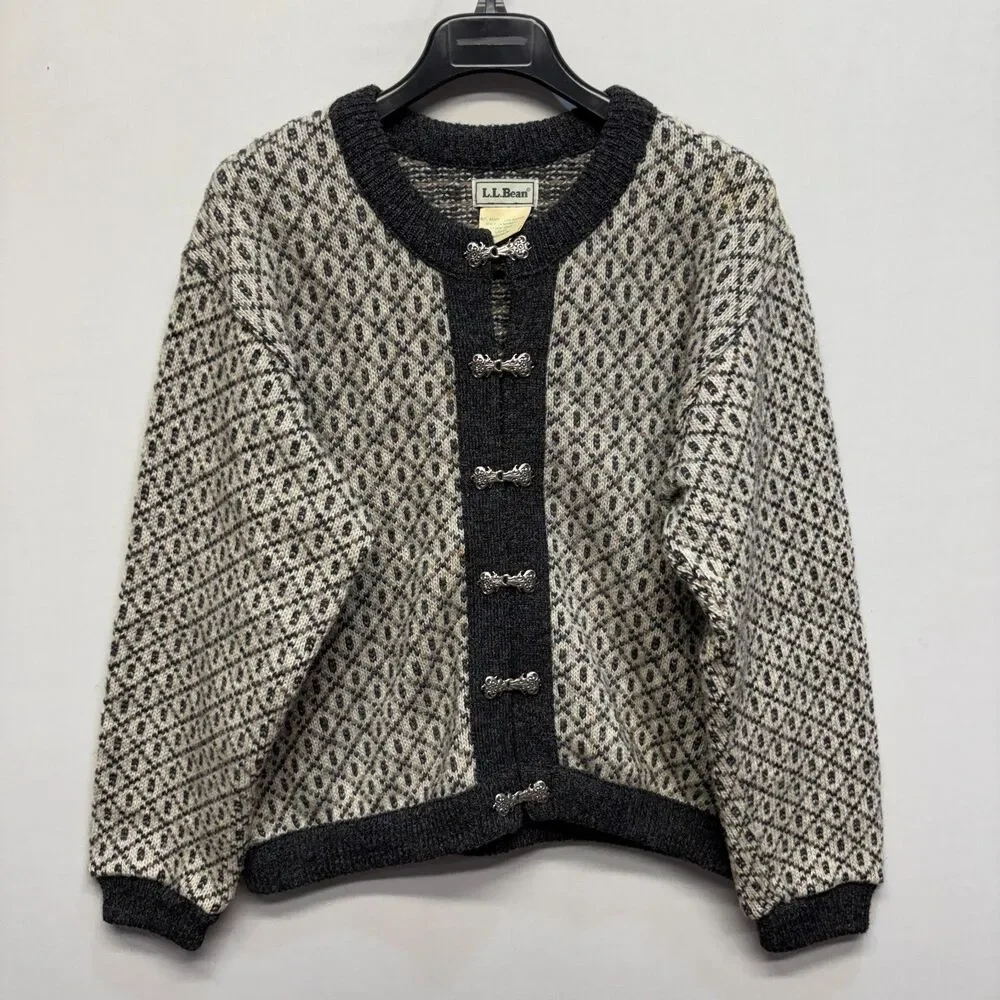 Vintage LL Bean Women Cardigan Sweater Size Medium Fair Isle Wool Blend D120 -6